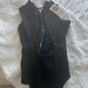 Oh Polly suede bodysuit